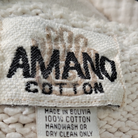 Vintage Amano Chunky Cream Knit Cotton Cardigan Grapic Hearts - XL - Picture 2 of 6